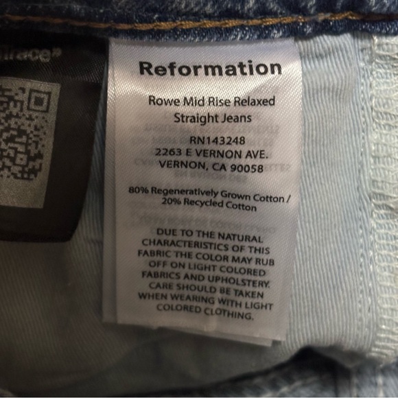 Reformation X Camille Rowe Mid Rise Relaxed Straight Leg Jeans Women’s Size 30 - Picture 10 of 10